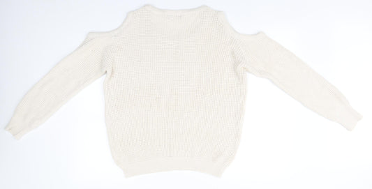 South Womens Ivory Round Neck  Acrylic Pullover Jumper Size 16