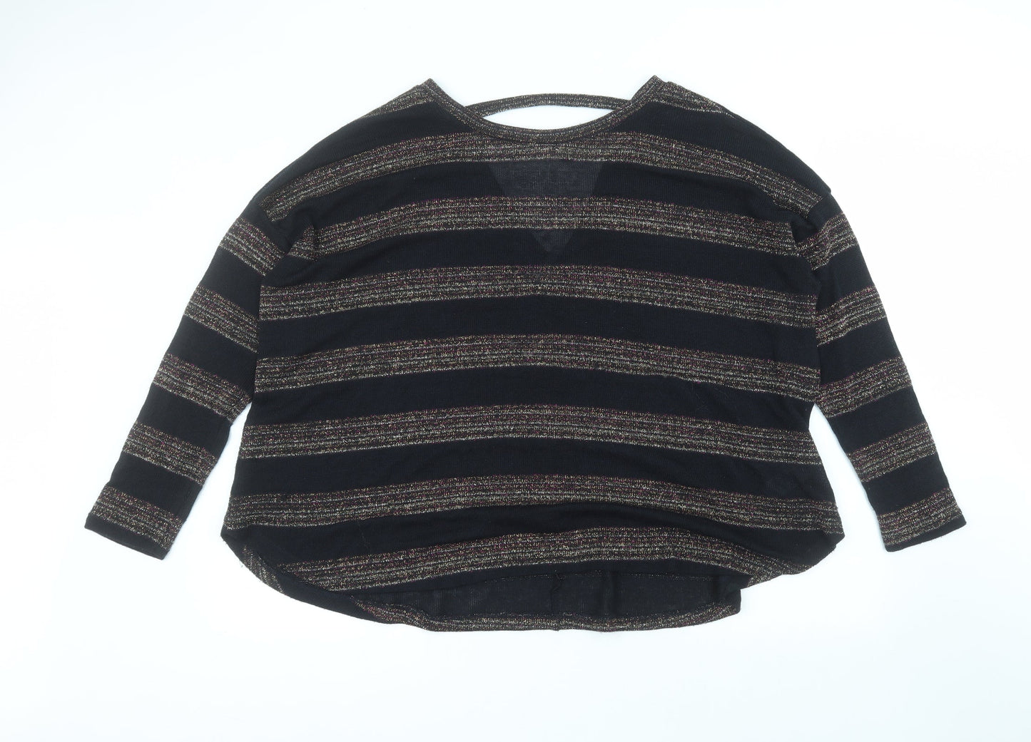 NEXT Womens Black Round Neck Striped Polyester Pullover Jumper Size 14