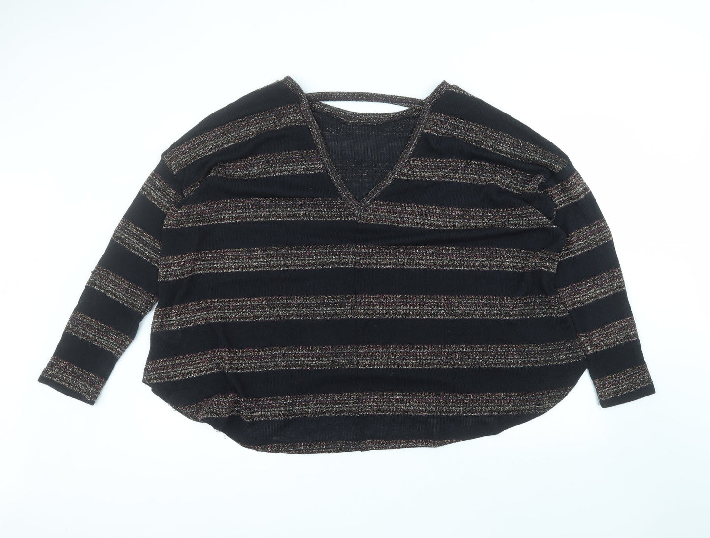 NEXT Womens Black Round Neck Striped Polyester Pullover Jumper Size 14