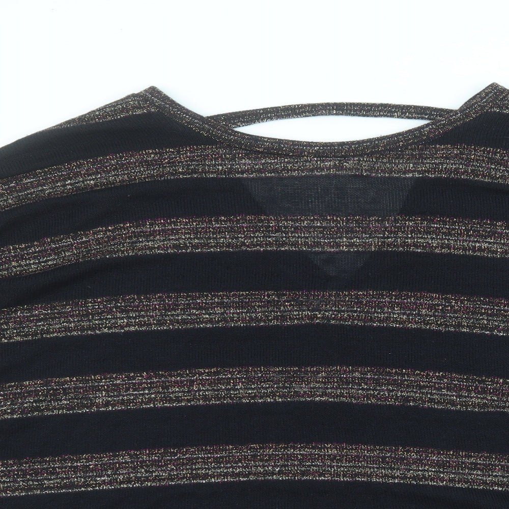 NEXT Womens Black Round Neck Striped Polyester Pullover Jumper Size 14