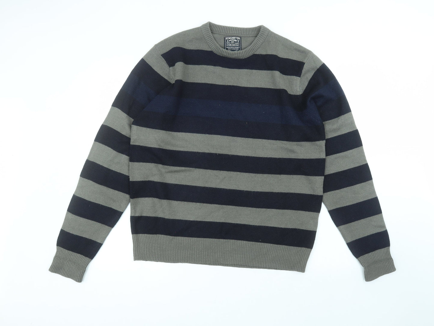 Kensington Womens Grey Roll Neck Striped Acrylic Pullover Jumper Size XL