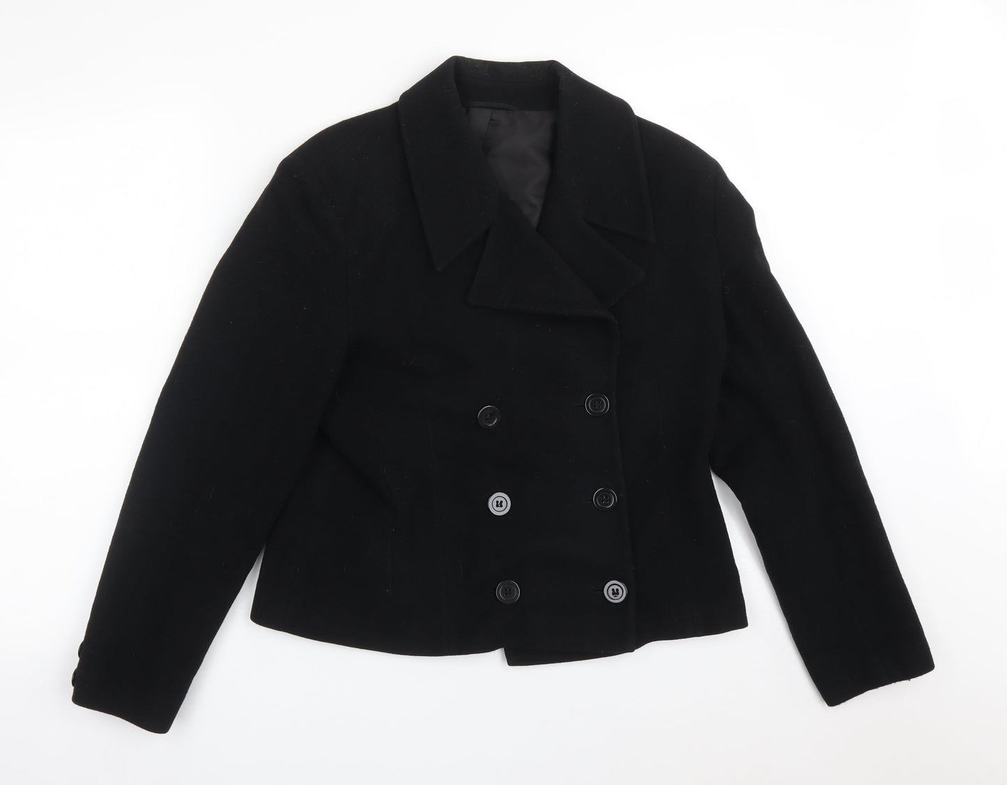 Preworn Womens Black  Wool Jacket Suit Jacket Size 14