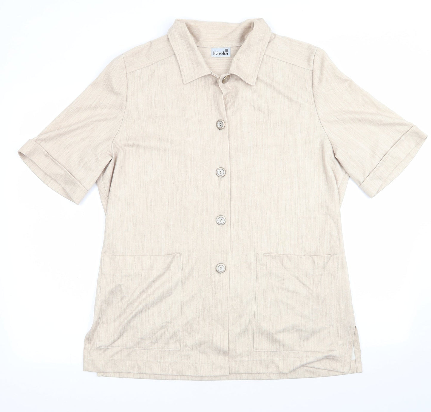 Finn Karelia Womens Beige  Polyester Basic Button-Up Size 16 Collared - Beige Mix Longline Shirt Jacket