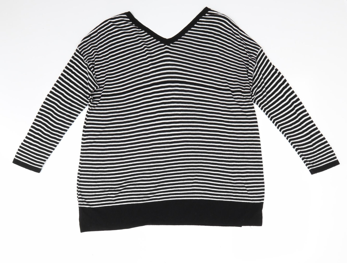 Limited Eddition Womens Black V-Neck Striped  Pullover Jumper Size 16   - V Neck Front & Back