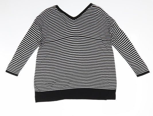 Limited Eddition Womens Black V-Neck Striped  Pullover Jumper Size 16   - V Neck Front & Back
