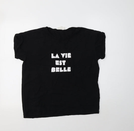 Grace & Milla Womens Black  Cotton Basic T-Shirt Size L Crew Neck