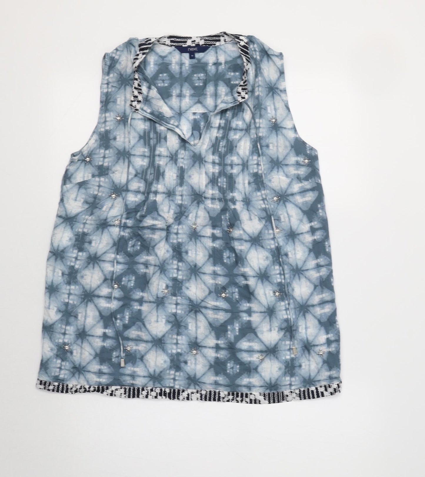NEXT Womens Blue Geometric Viscose Basic Tank Size 10 V-Neck