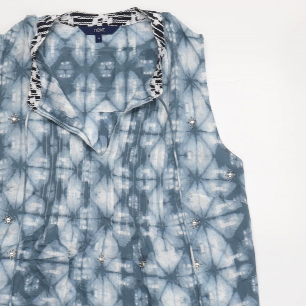 NEXT Womens Blue Geometric Viscose Basic Tank Size 10 V-Neck