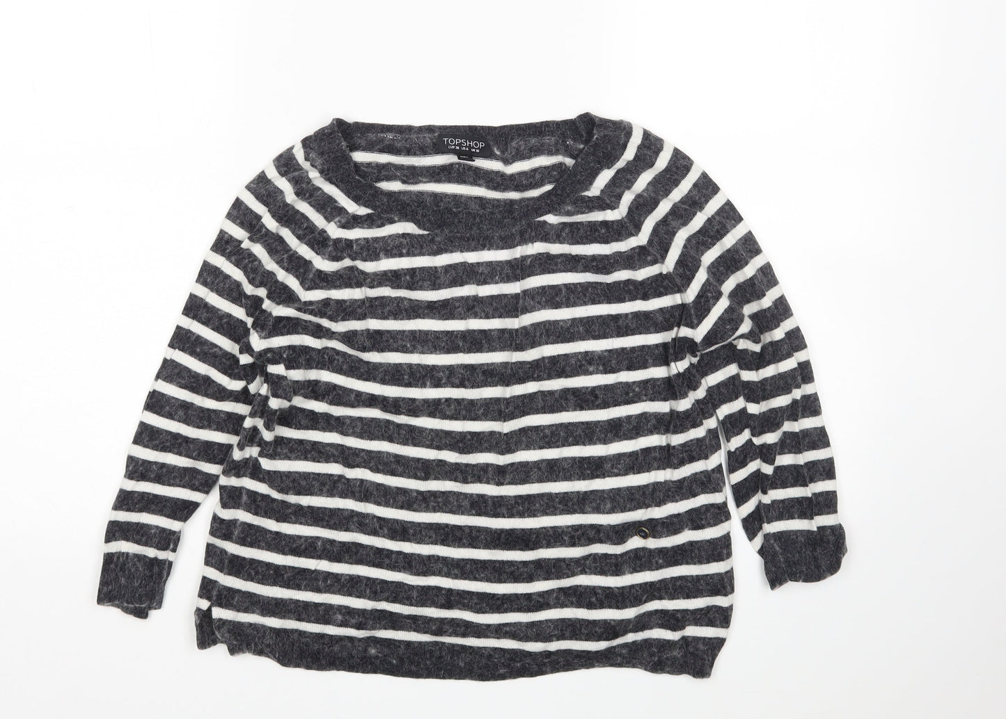 Topshop Womens Multicoloured Round Neck Striped Cotton Pullover Jumper Size 10