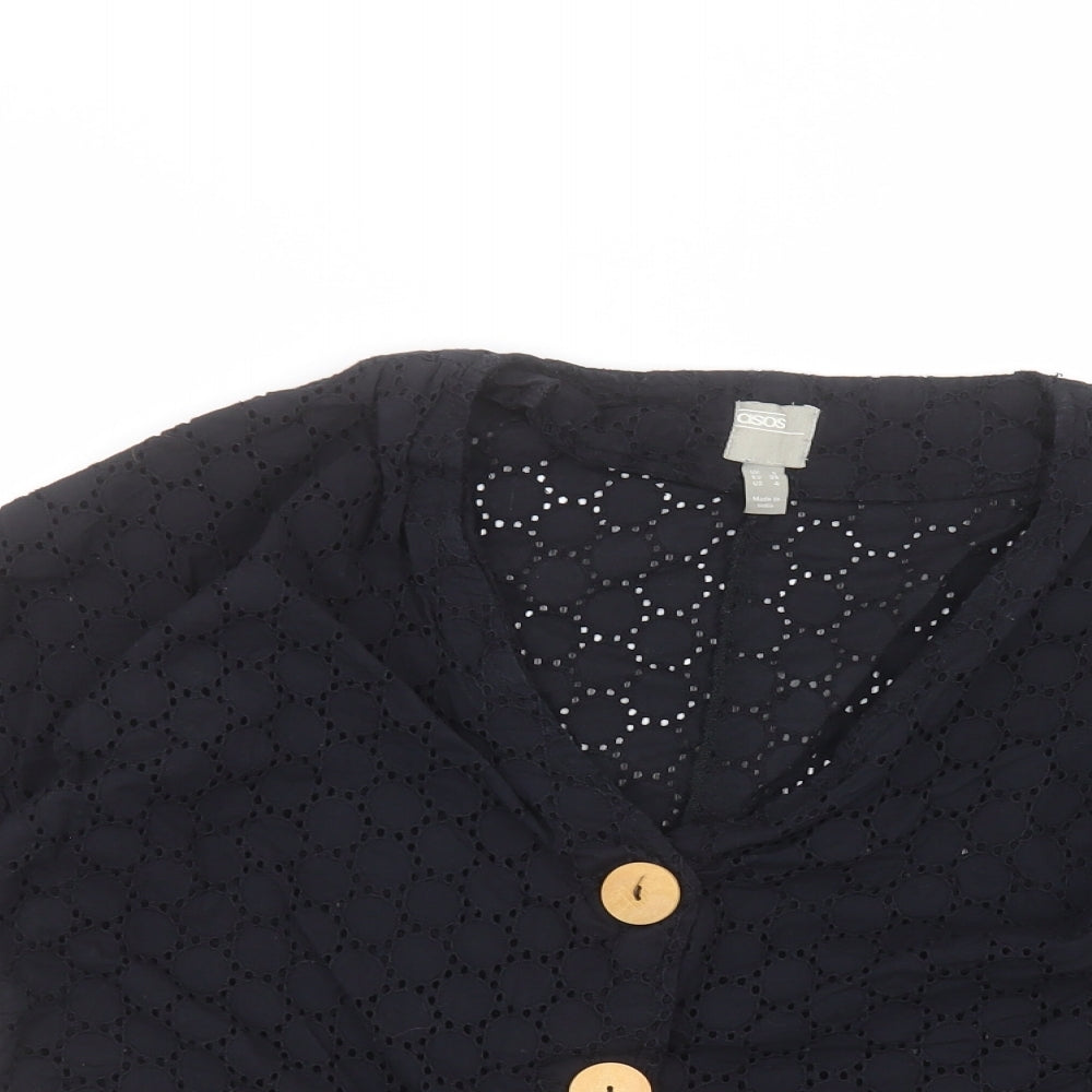 ASOS Womens Black V-Neck  Cotton Cardigan Jumper Size 8