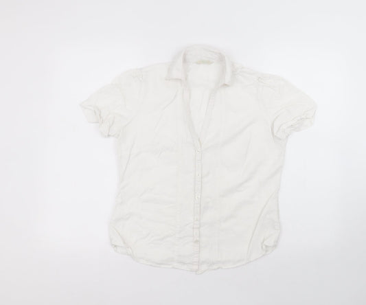 Marks and Spencer Womens White  Lyocell Basic Button-Up Size 12 Collared