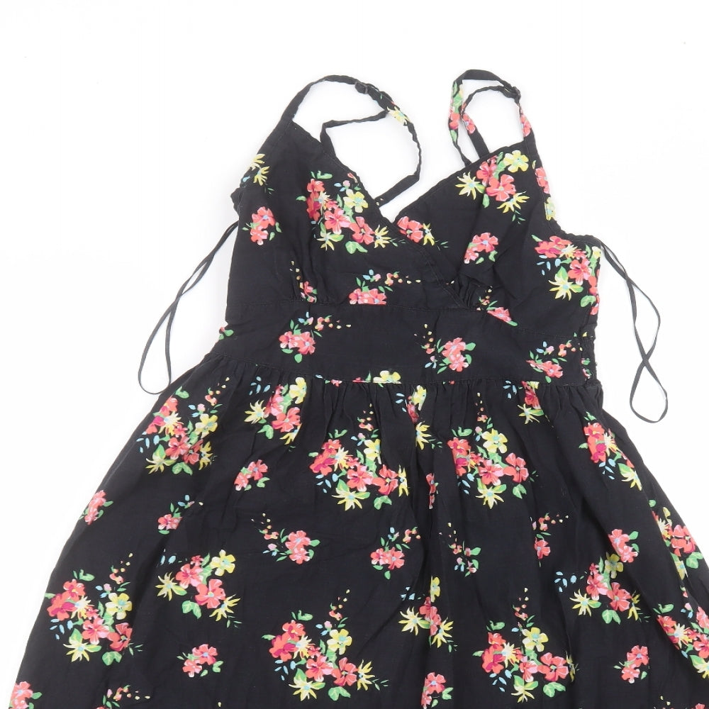 Matalan Womens Black Floral Cotton A-Line  Size 8  V-Neck