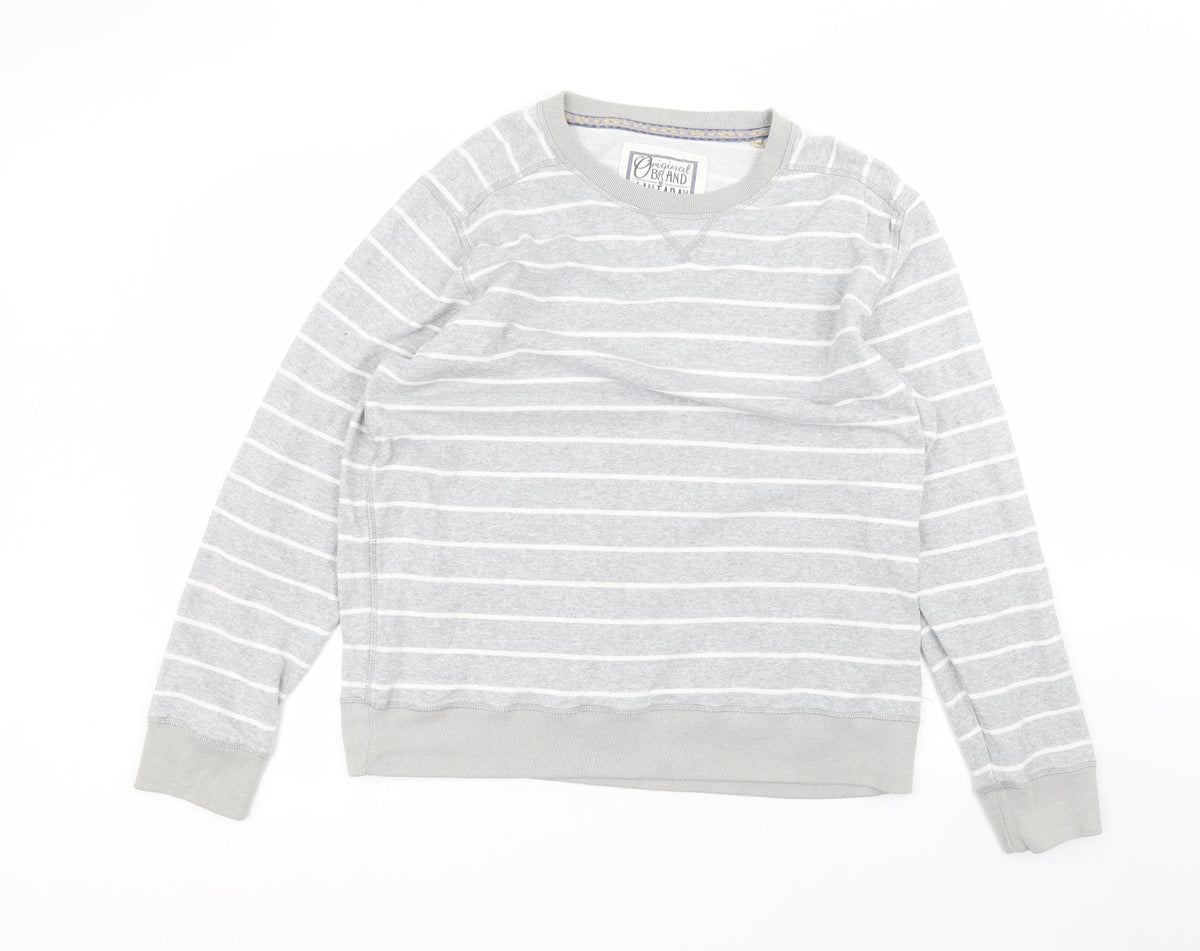 Debenhams Womens Grey Round Neck Striped Cotton Pullover Jumper Size XL