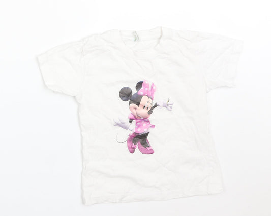 ELITE KIDS Girls White  Cotton Basic T-Shirt Size 4-5 Years Crew Neck  - MINNIE MOUSE