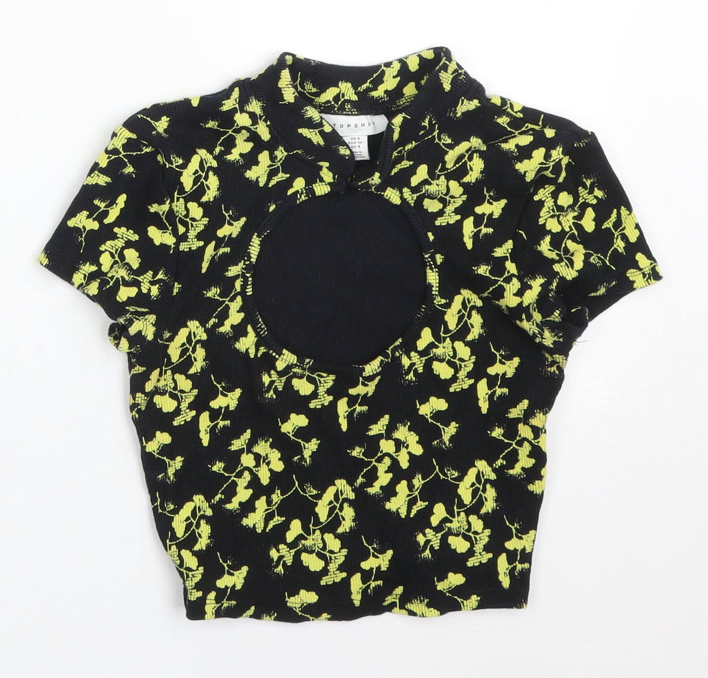 Topshop Womens Multicoloured Floral Cotton Basic T-Shirt Size 8 Round Neck