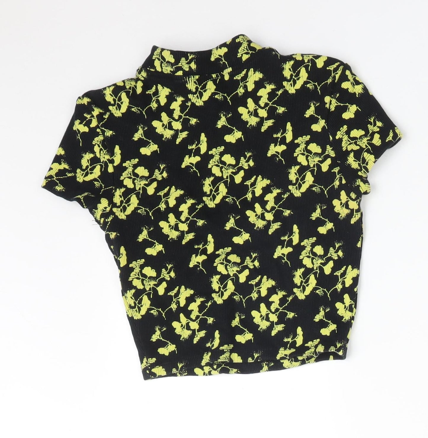 Topshop Womens Multicoloured Floral Cotton Basic T-Shirt Size 8 Round Neck