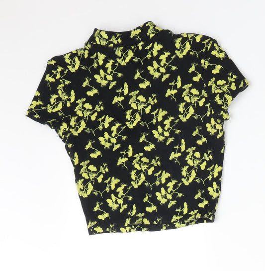 Topshop Womens Multicoloured Floral Cotton Basic T-Shirt Size 8 Round Neck