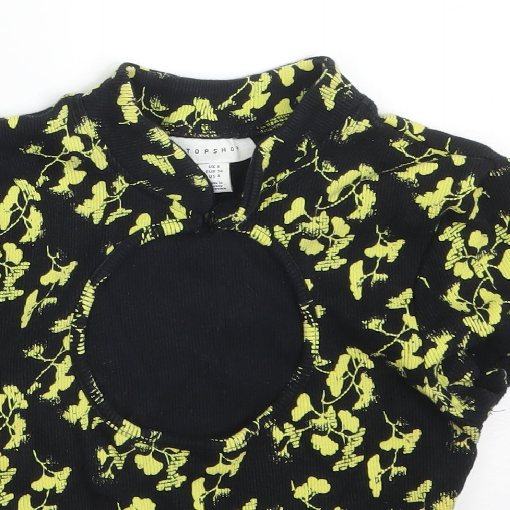 Topshop Womens Multicoloured Floral Cotton Basic T-Shirt Size 8 Round Neck
