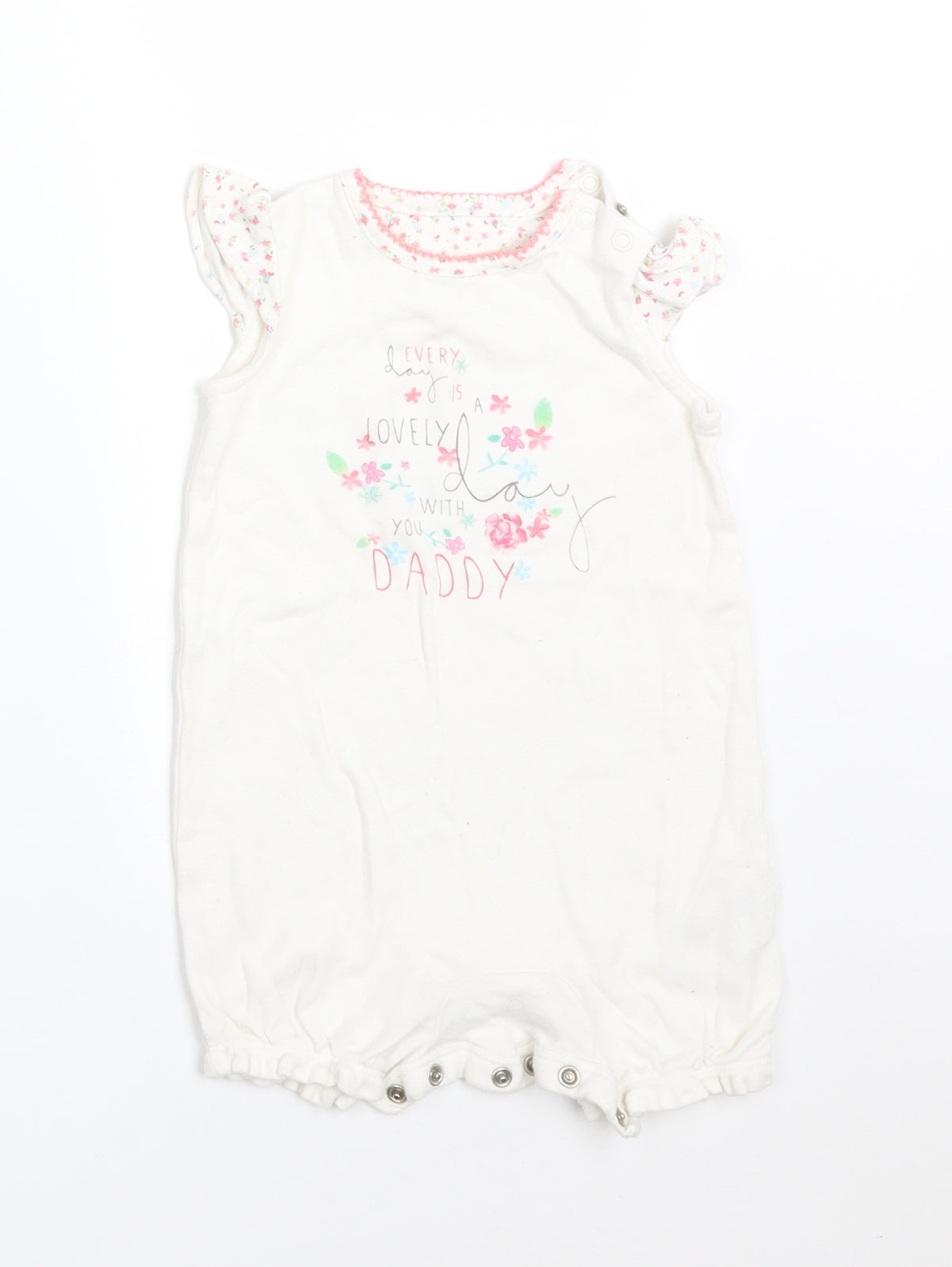 Mothercare Girls White Floral Cotton Romper One-Piece Size 6-9 Months   - EVERY DAY IS A LOVELY DAY WITH YOU DADDY