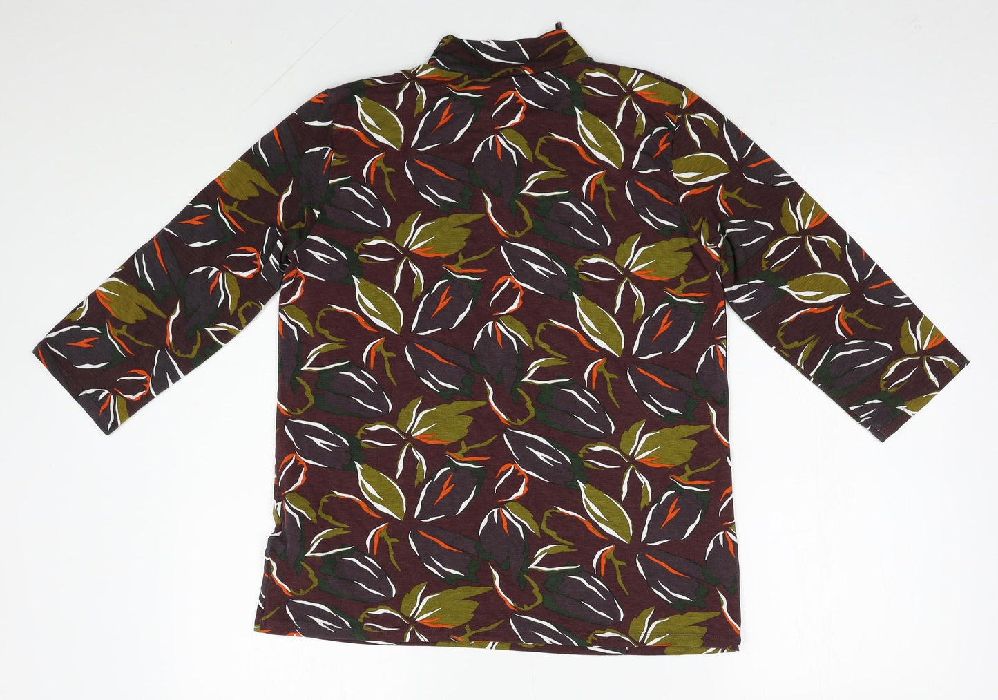 Damart Womens Brown Floral Viscose Basic Blouse Size 14 High Neck