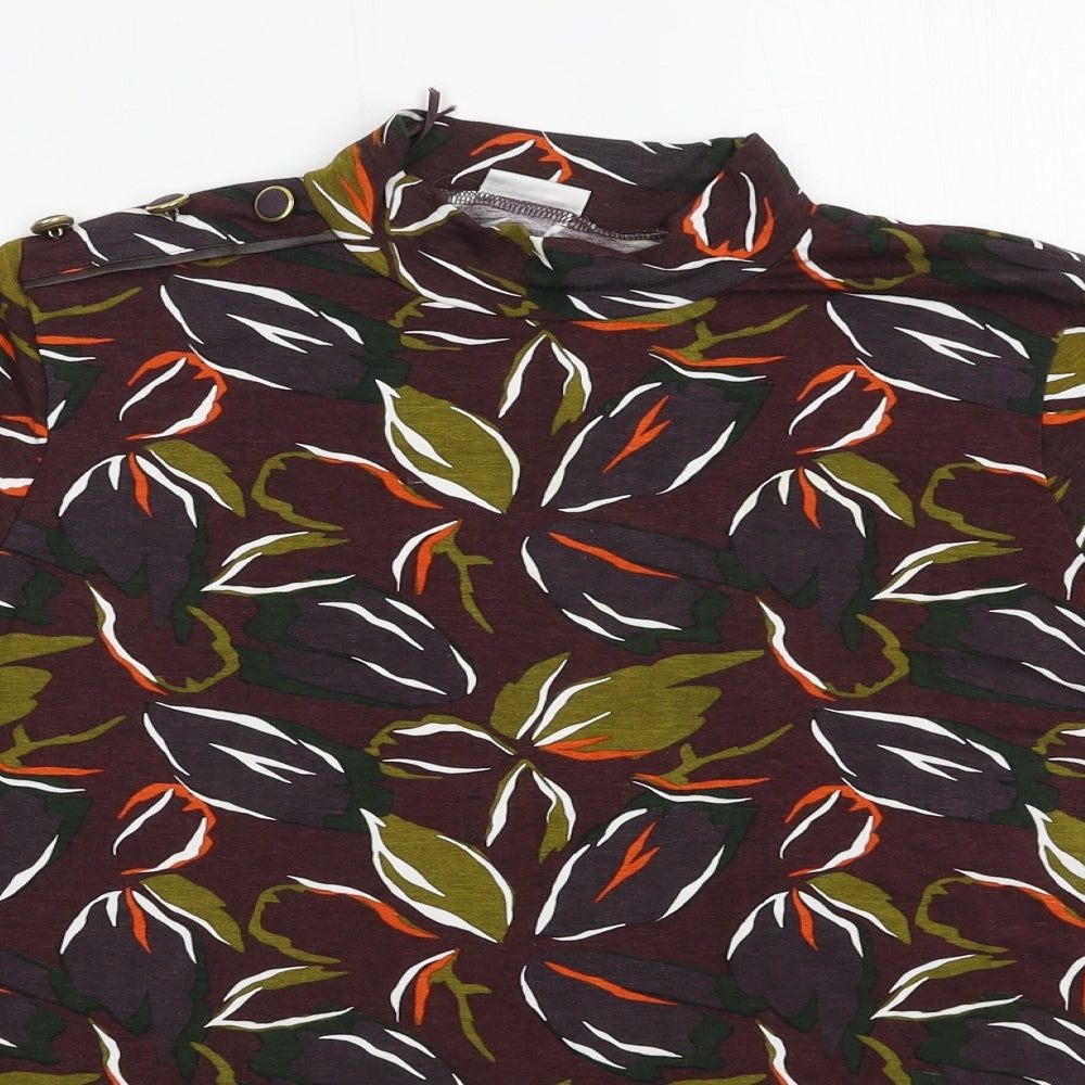Damart Womens Brown Floral Viscose Basic Blouse Size 14 High Neck