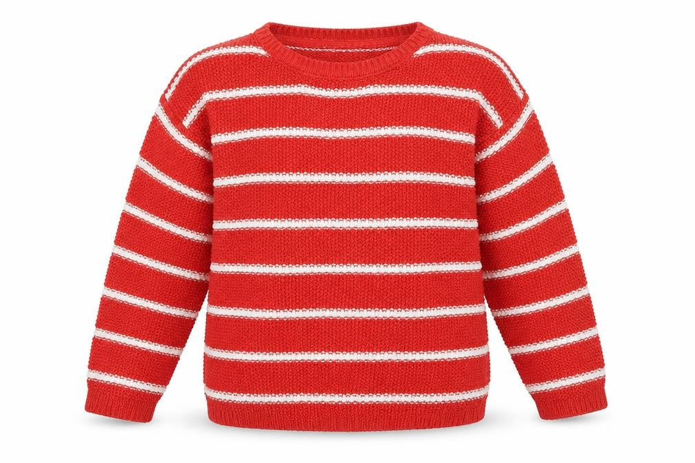 M&S Girls Orange Round Neck Striped 100% Cotton Pullover Jumper Size 12-13 Years