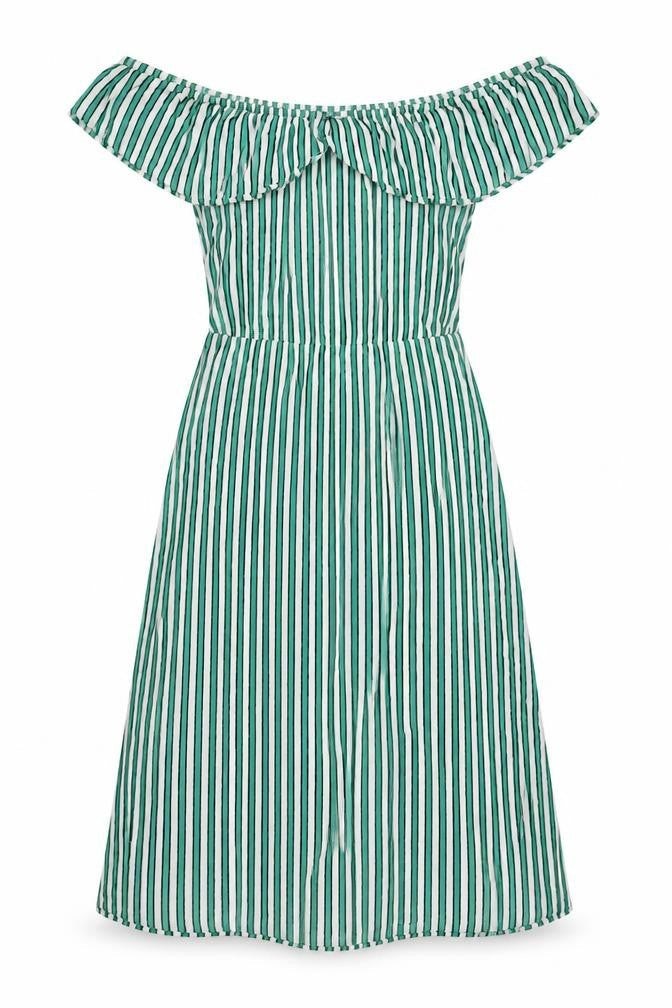 H&M Womens Green Striped Viscose A-Line  Size 8  Off the Shoulder