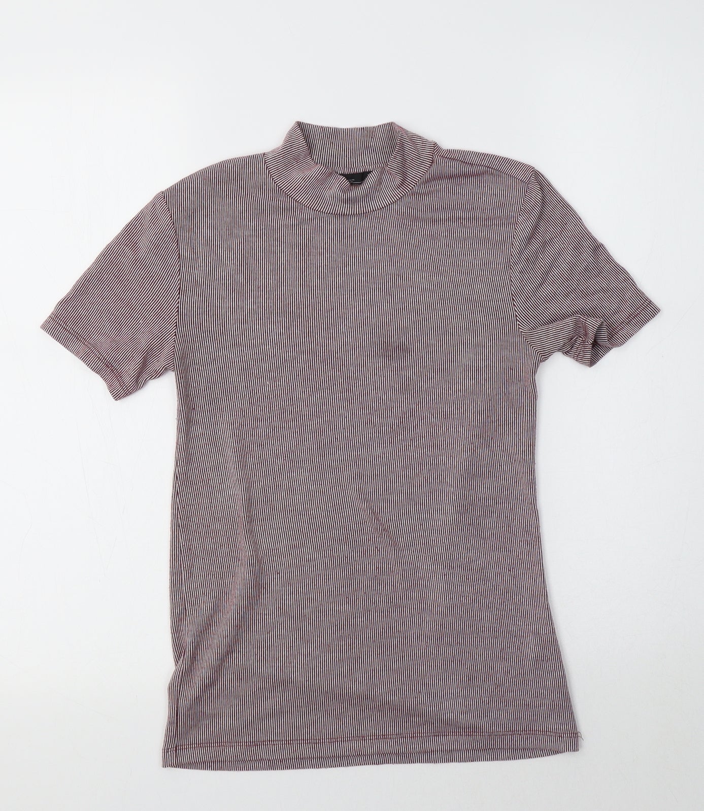 Zara Womens Red Striped  Basic T-Shirt Size S Mock Neck