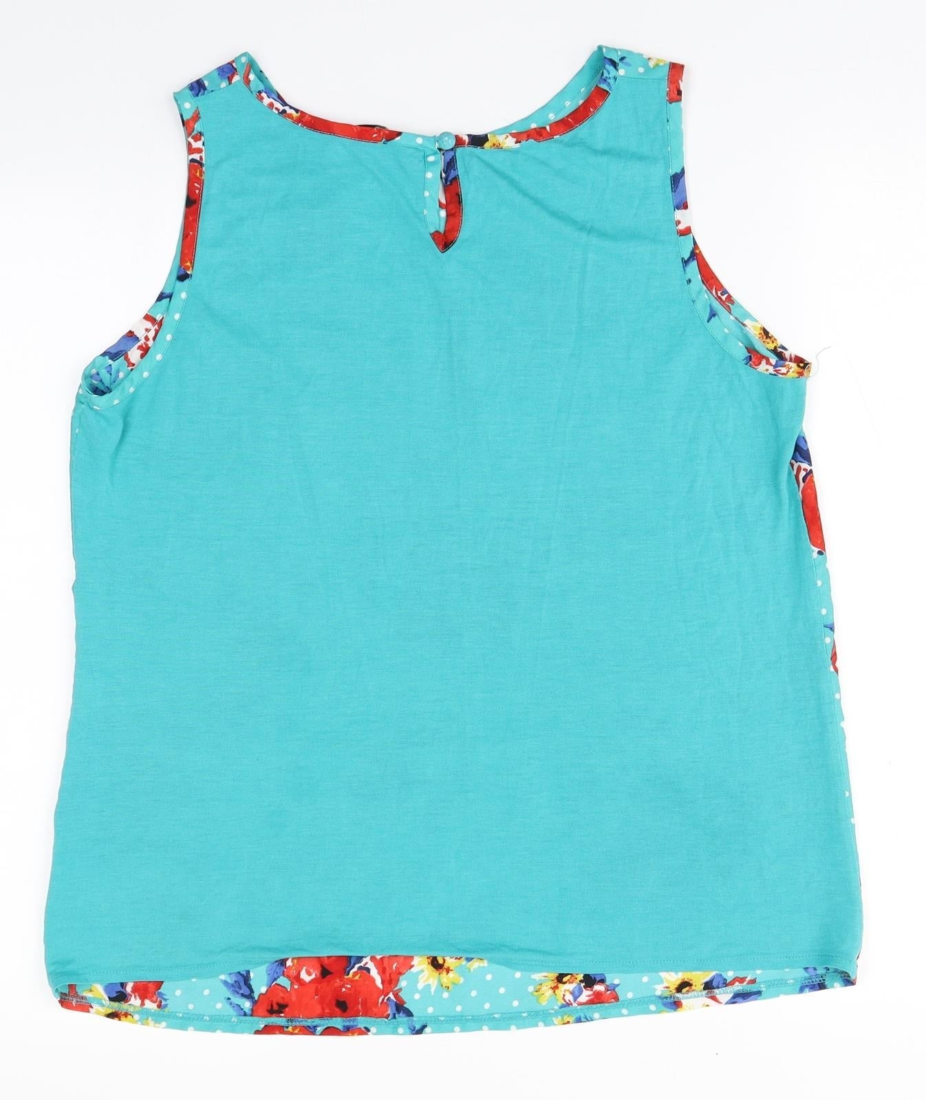 Dunnes Stores Womens Green Floral Polyester Basic Tank Size 16 Round Neck