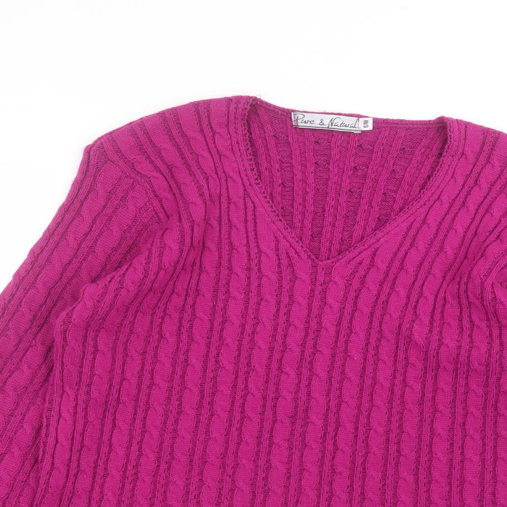 pure & natural Womens Purple V-Neck  Acrylic Pullover Jumper Size S