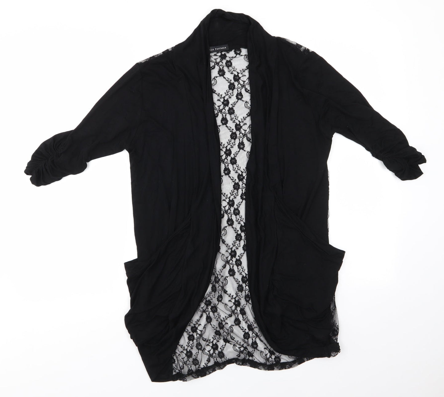 Nella Fantasia Womens Black V-Neck  Rayon Cardigan Jumper    - Lace Back