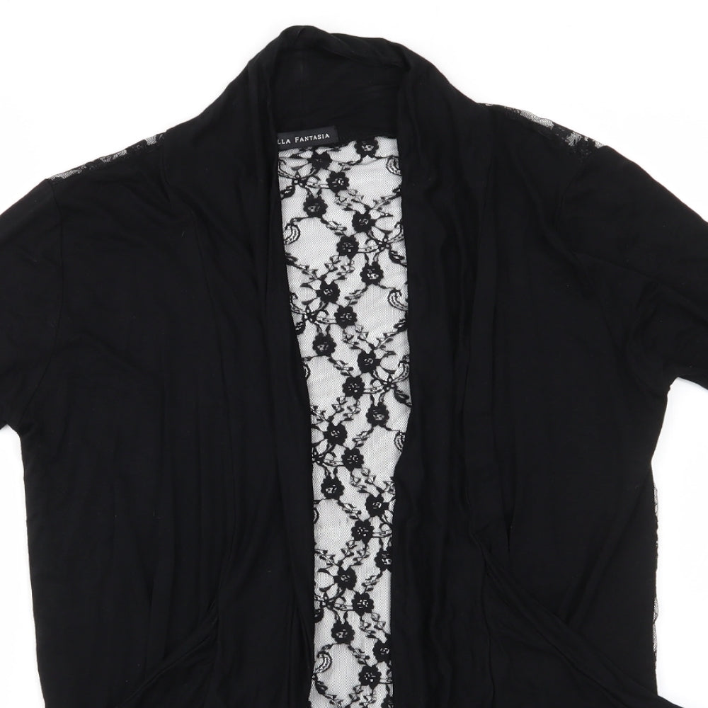 Nella Fantasia Womens Black V-Neck  Rayon Cardigan Jumper    - Lace Back