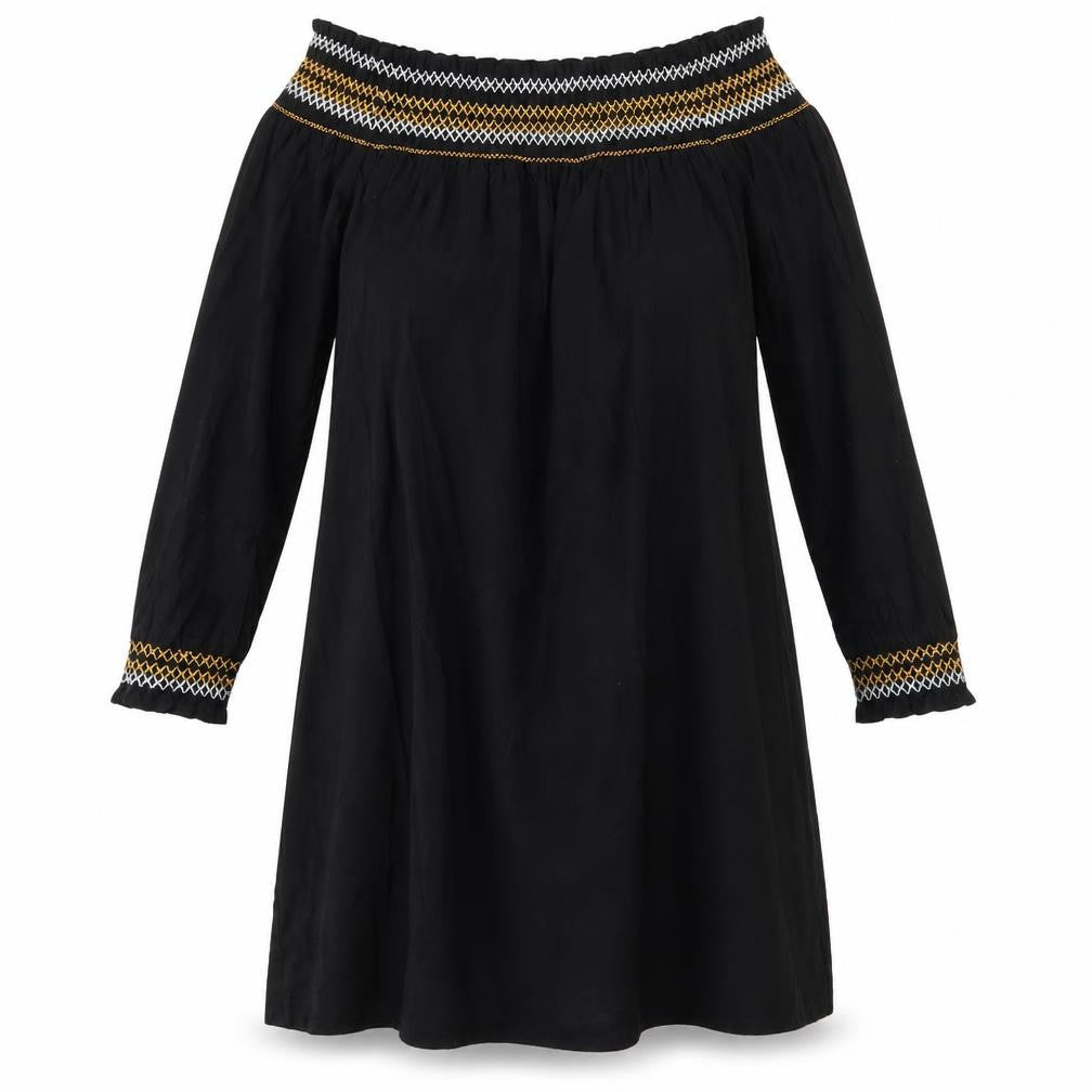River Island Womens Black Geometric Cotton A-Line  Size 10  Off the Shoulder  - Elasticated shoulders