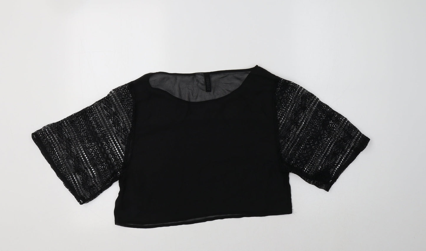 H&M Womens Black  Polyester Cropped Blouse Size 8 Round Neck
