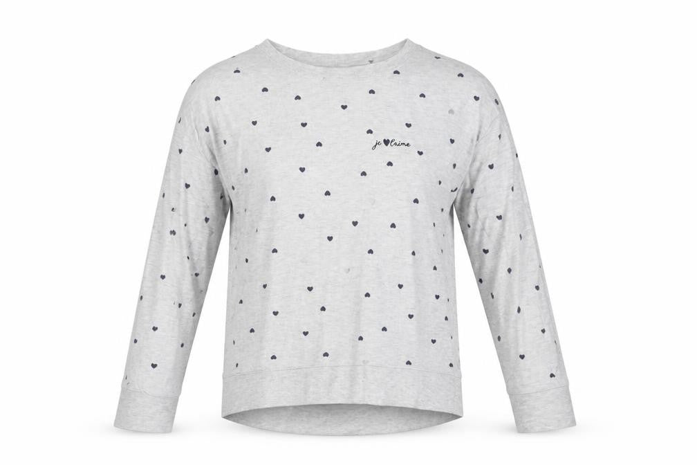 F&F Womens Grey Geometric Cotton Top Pyjama Top Size 8   - Heart Print