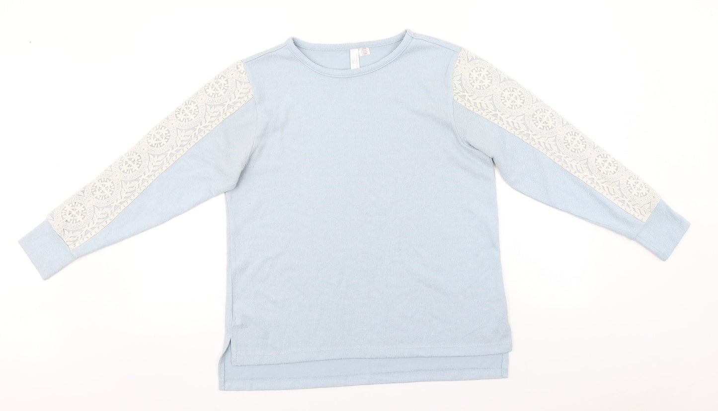 Flora Nikrooz Womens Blue Round Neck  Cotton Pullover Jumper Size S