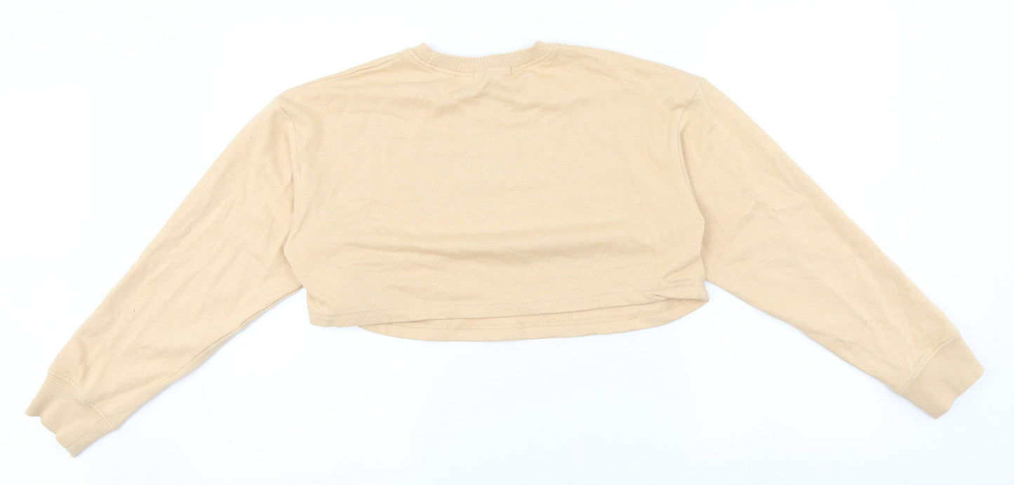 Missguided Womens Beige Round Neck  Cotton Pullover Jumper Size 8