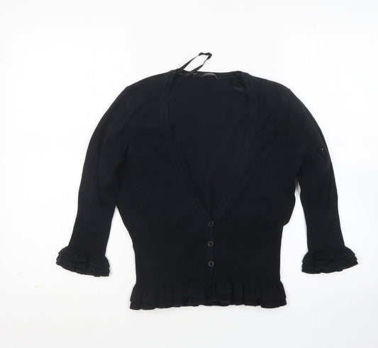 Star Womens Black V-Neck  Cotton Cardigan Jumper Size 10
