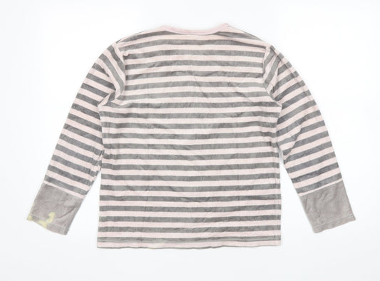 Muslher Womens Grey Striped Polyester Blend Basic Blouse Size 14 Round Neck