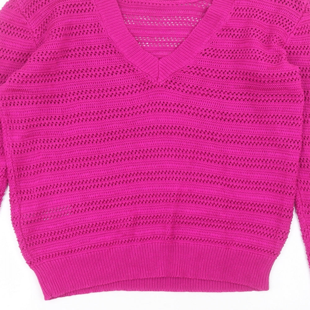 Warehouse Womens Purple Round Neck  Acrylic Pullover Jumper Size 10