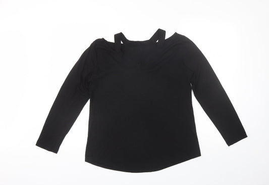 Preworn Womens Black  Cotton Basic Blouse Size XL V-Neck