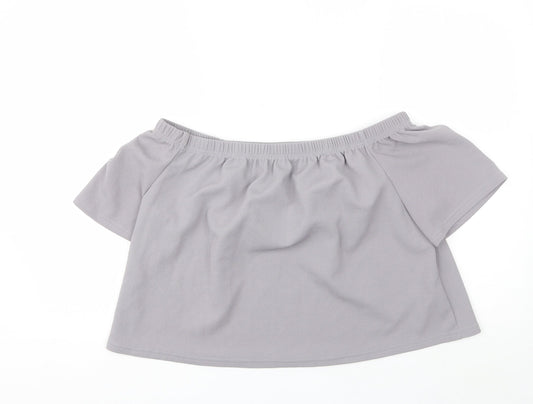 Boohoo Womens Grey  Polyester Basic Blouse Size 16 Off the Shoulder