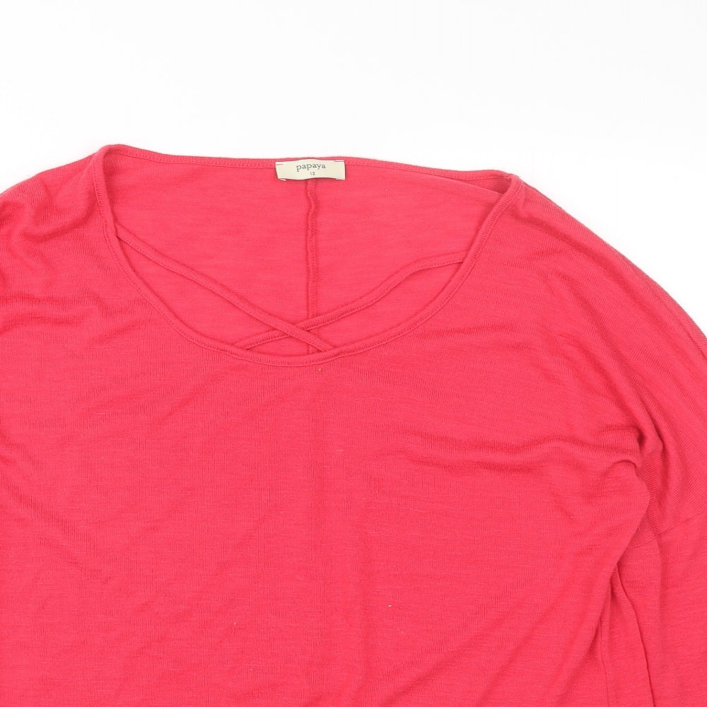 Papaya Womens Pink Scoop Neck  Polyester Pullover Jumper Size 12