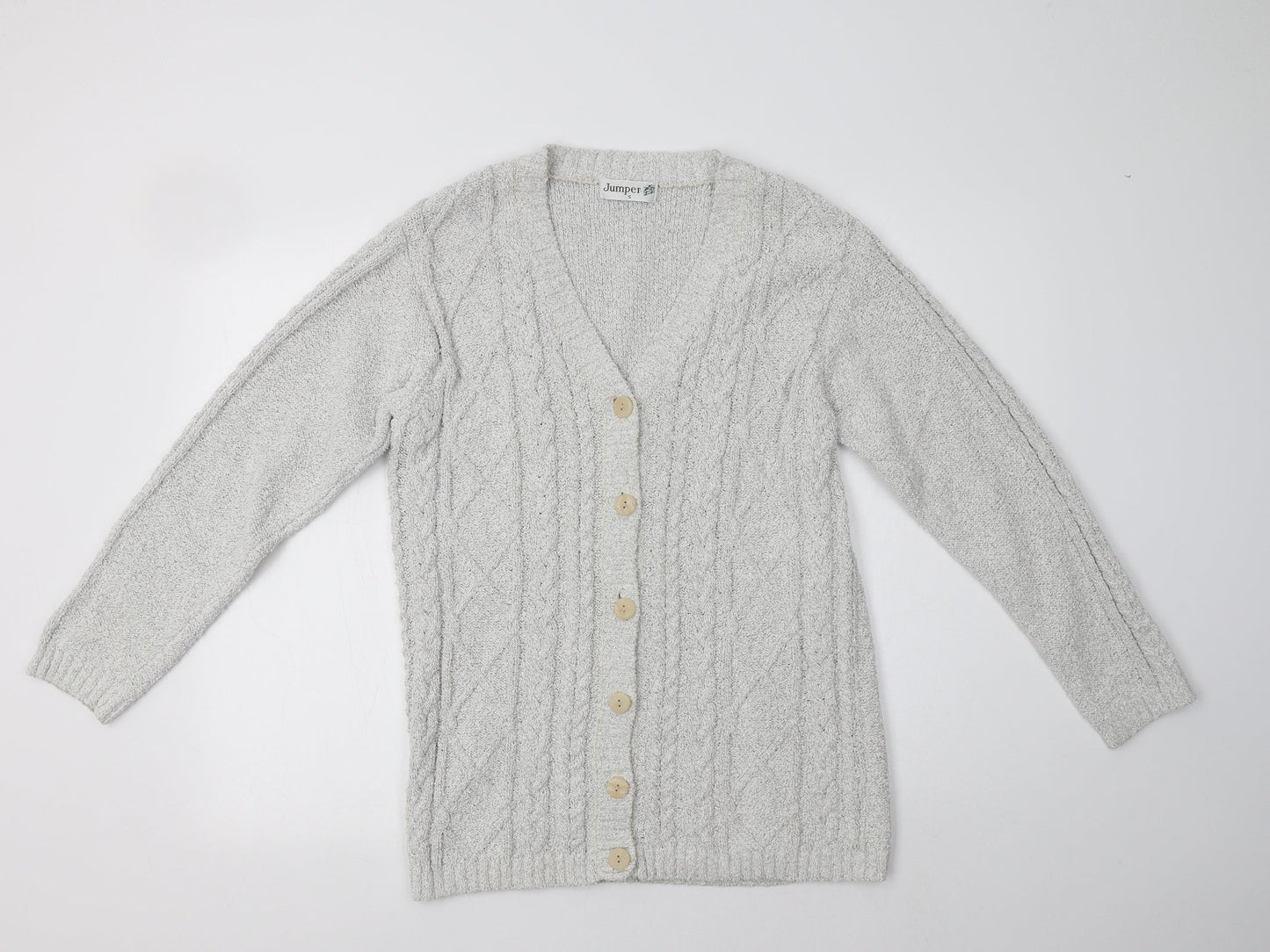 Jumper Womens Grey V-Neck  Cotton Cardigan Jumper Size S