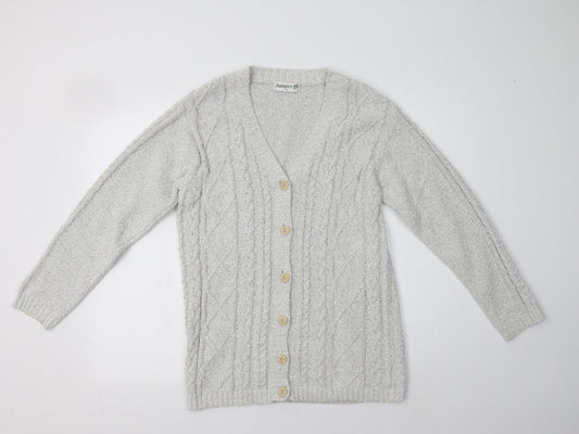Jumper Womens Grey V-Neck  Cotton Cardigan Jumper Size S