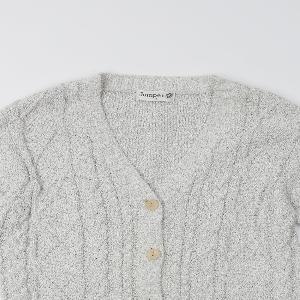 Jumper Womens Grey V-Neck  Cotton Cardigan Jumper Size S