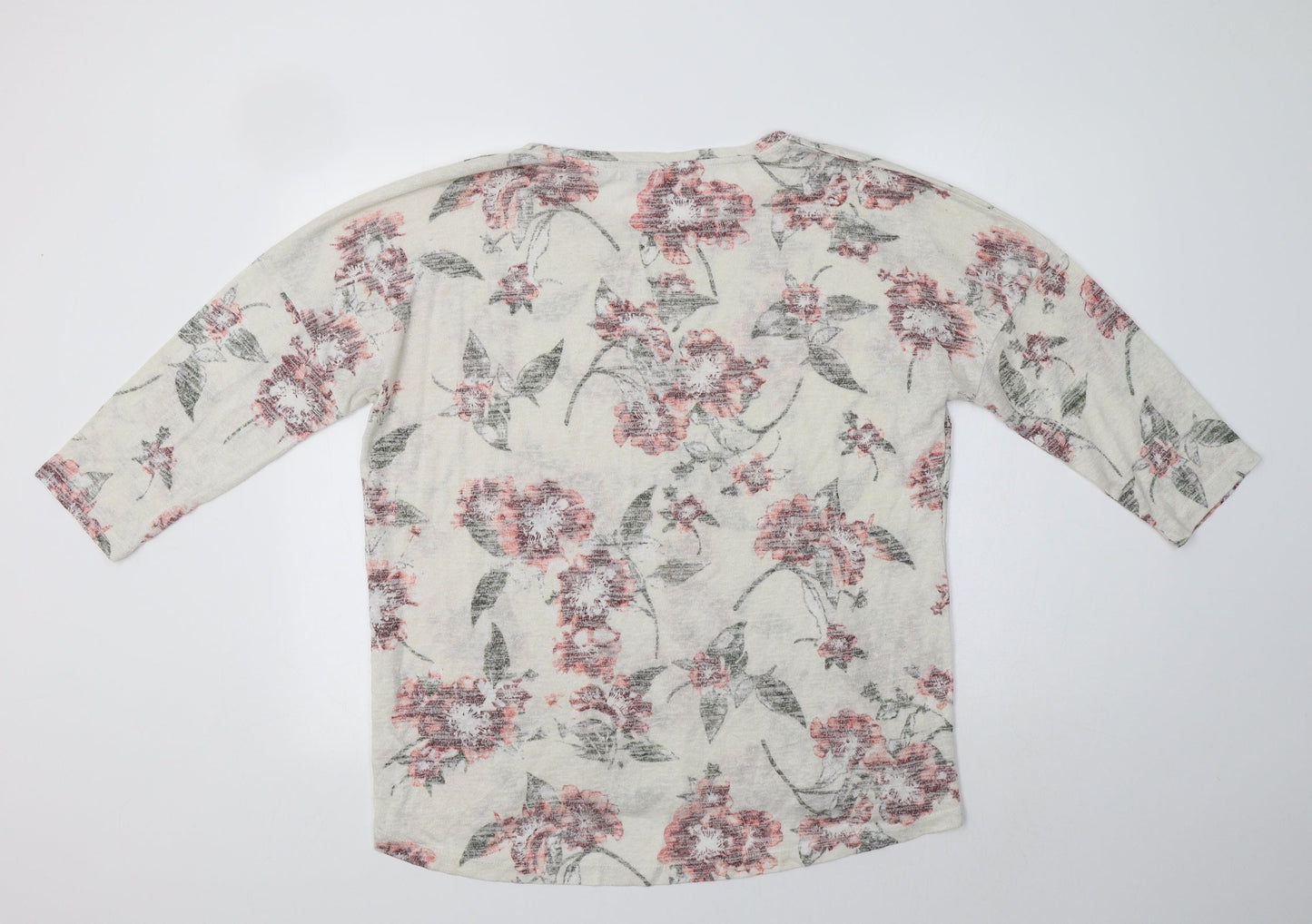 Peacocs Womens Ivory Floral Viscose Basic Blouse Size L Crew Neck