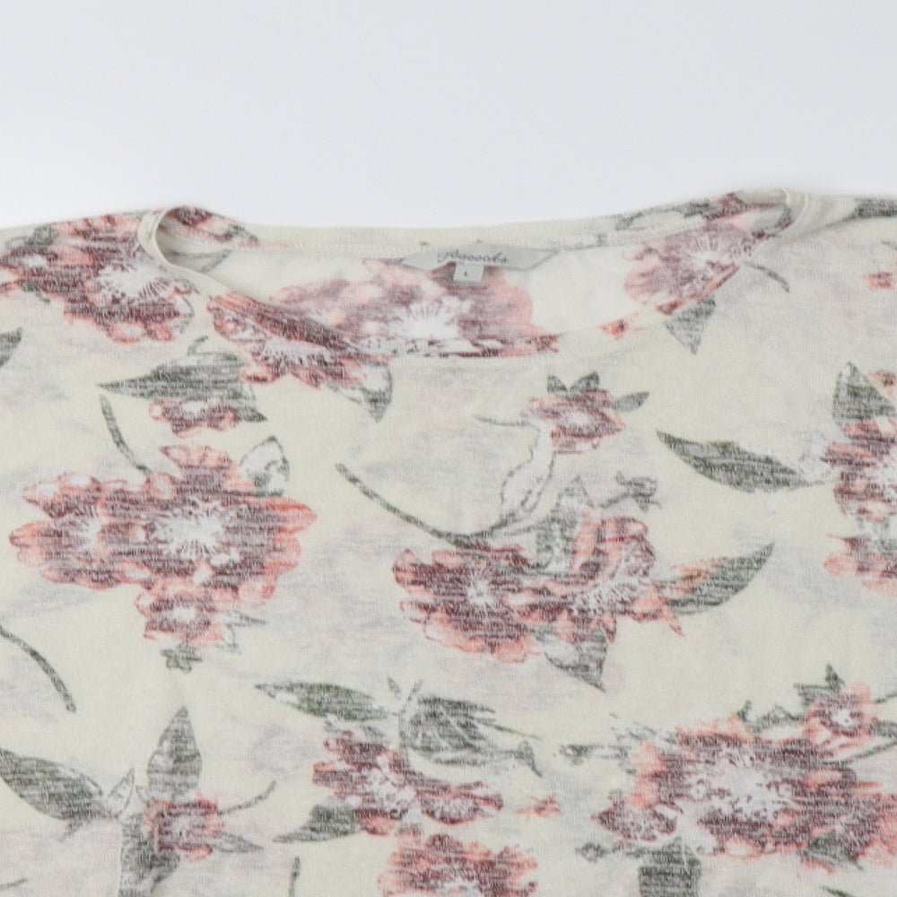 Peacocs Womens Ivory Floral Viscose Basic Blouse Size L Crew Neck