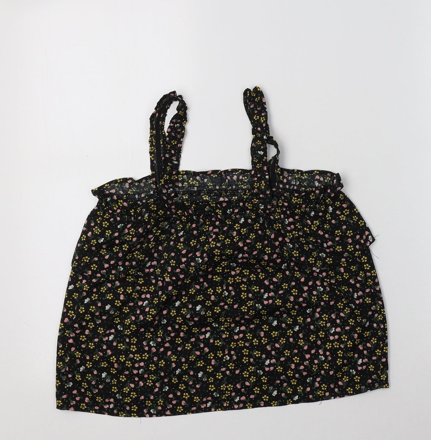 Primark Girls Black Floral Polyester Basic Tank Size 10-11 Years Square Neck