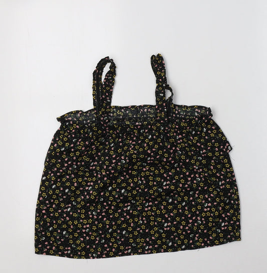 Primark Girls Black Floral Polyester Basic Tank Size 10-11 Years Square Neck